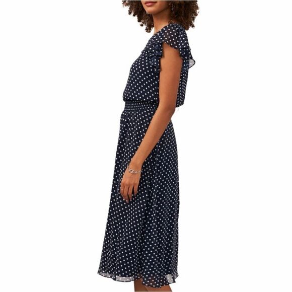 BRAND NEW MSK POLKA-DOT MIDI FIT &FLARE SCUBA NECK CHIFFON DRESS - Picture 4 of 16